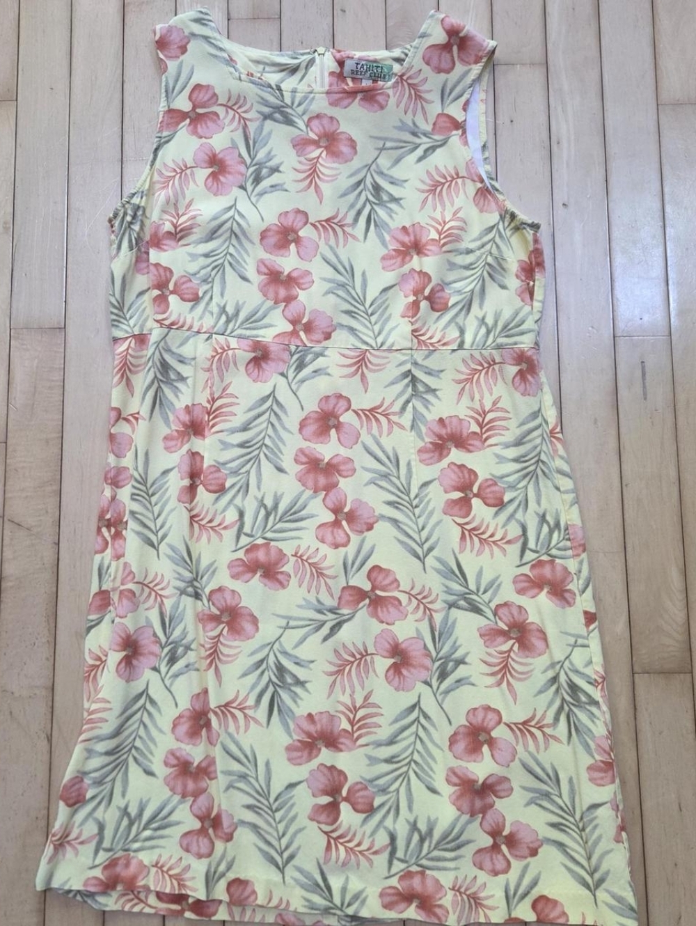 Tahiti Reef Club Floral Sleeveless Dress - Yellow with Pink Flowers